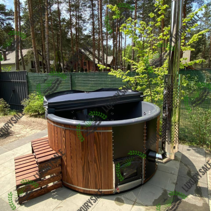 Спа купель Лакшері 12 гідро з модрини з кришкою — сучасна гідромасажна купіль на подвір’ї